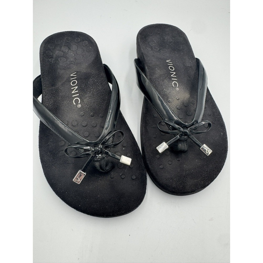Vionic Bella X Black Bow Sandals Size 6.5 Wide